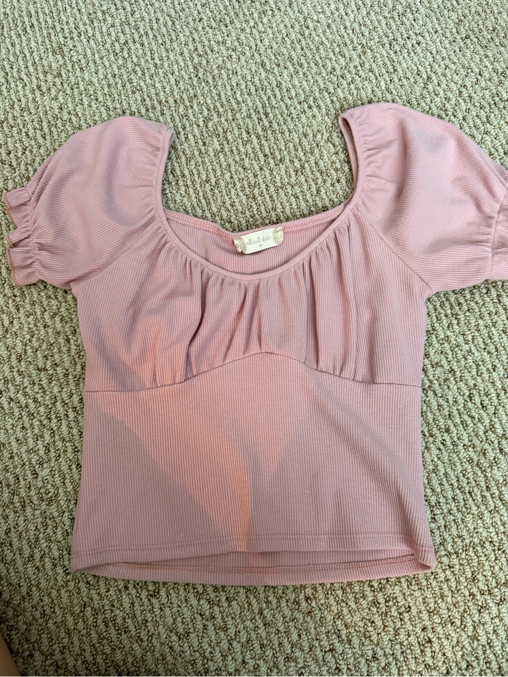 Altar'd State Dusty Pink Ribbed Puff-Sleeve Crop Top